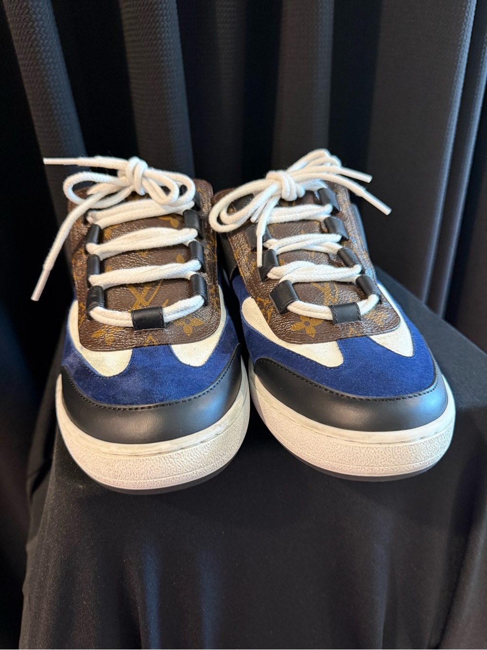 Louis Vuitton Blue, Brown and White Suede Low-Top Sneakers